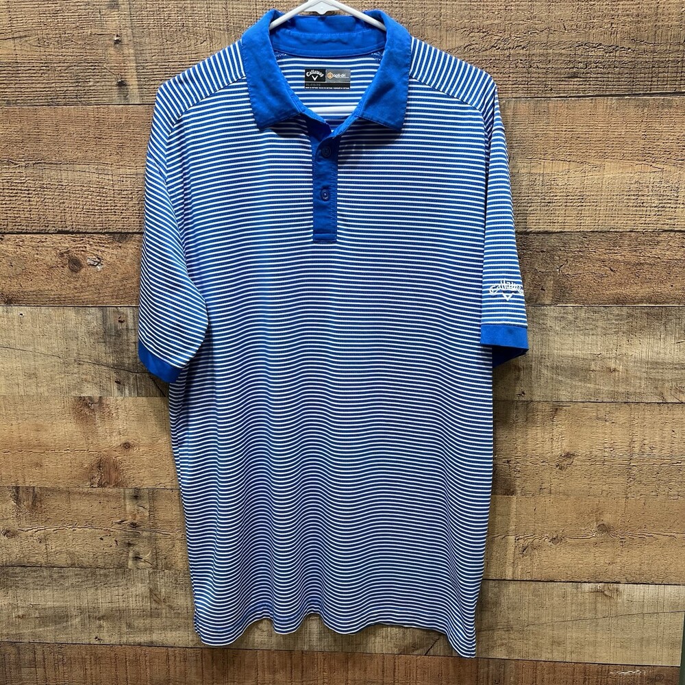 Callaway Opti Dri Men’s Golf Shirt Polo Blue/White Stripe Size XL